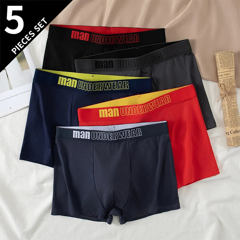 5piece Set Of Men's Classic Black And White Elastic Long Underwear Quick Drying Comfortable Sporty Youth Trend Flat Corner Pants