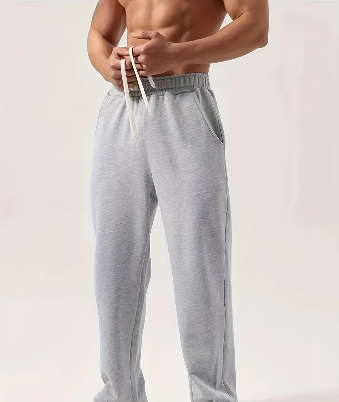 Men's casual athletic trousers loose-fitting straight leg wide-leg style elastic waistband simple solid color pants sweatpants