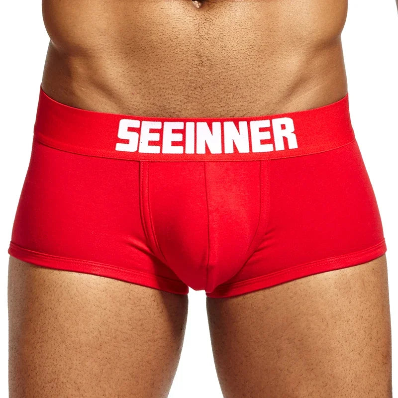 Seeinner Mens Boxer Shorts Cotton U Convex Pouch Underwear Soft Comfortable Underpants Cueca Masculina M-XXL Black White Gray