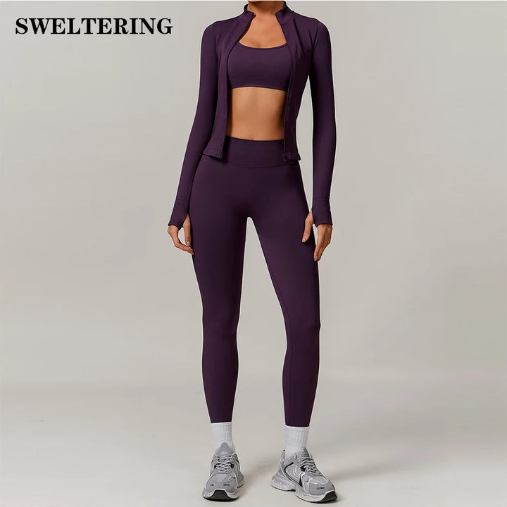Yoga Set 2/3PCS Gym Clothes Sportswear Yoga Suits For Women Long Sleeve Crop Top Fitness Set Tracksuits Sports Bra Gym Leggings - ATFH
