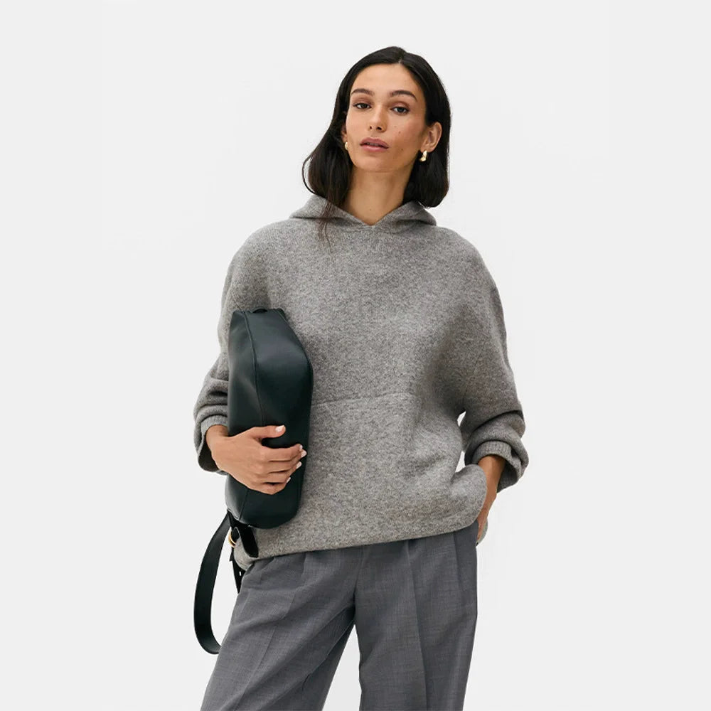 Casual Hooded Knitted Women's Sweater Solid Color Loose Full Sleeve Pocket Lady Pullover 2025 Autumn Winter New Female Top - ATFH