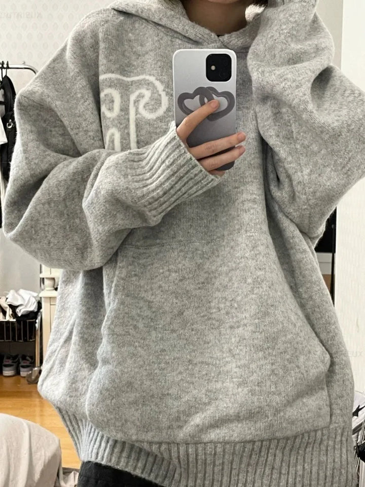 Korean Loose Grunge Vintage Letter Hoodies Streetwear Hip Hop Outerwear Casual Sweatshirt Fashion All Match Simple Women Top Y2k - ATFH