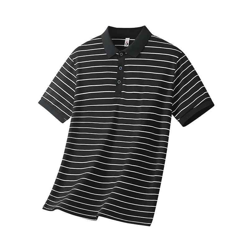 Summer POLO Shirt New Men's Light Luxury Ice Silk Striped Lapel Business Style Casual Short Sleeves