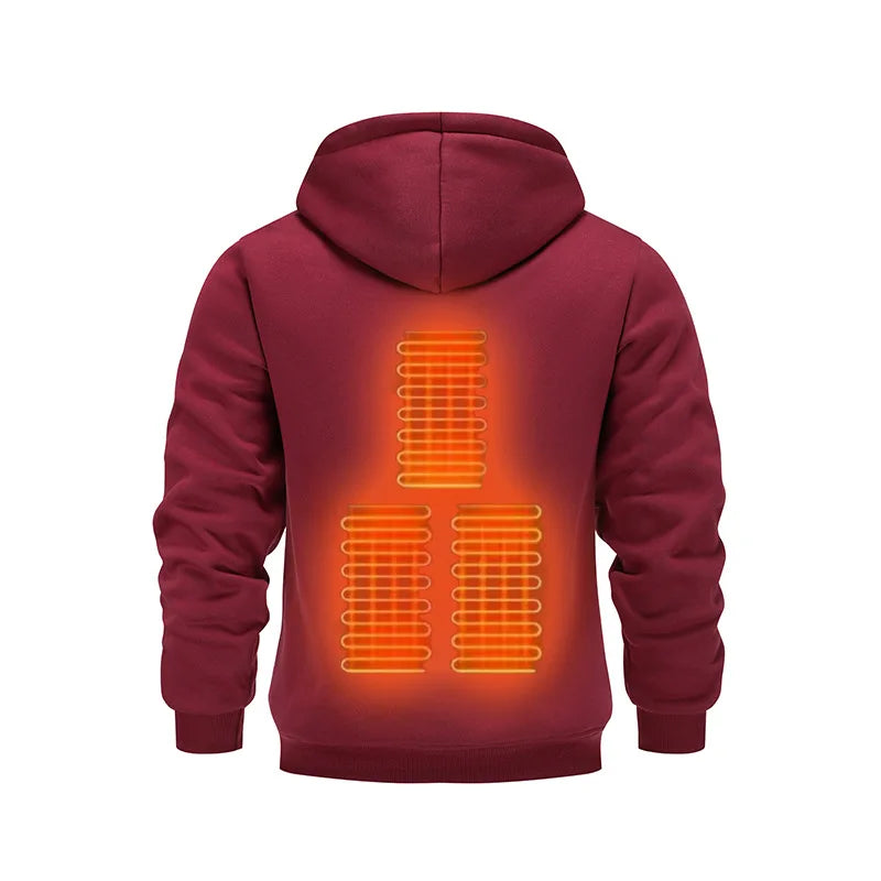 Mens USB Heated Jacket Winter Electric Heating Sweatshirt with Hood Warm Rechargeable Thermal Clothing for Outdoor Sports Skiing - ATFH