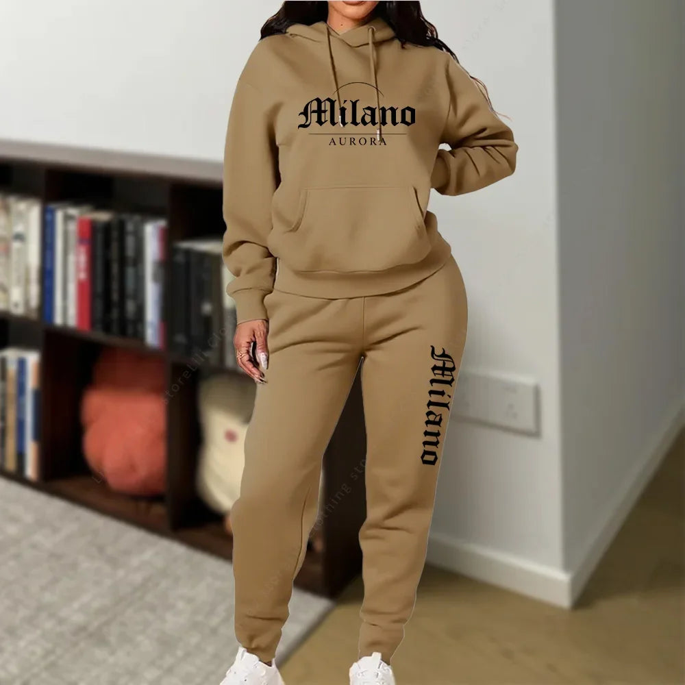 Matching Set for Woman Hoodies Sweatpants Set Fall Winter Athleisure MLANO Letter Print Fleece 2 Piece Womens Tracksuit 2026 New