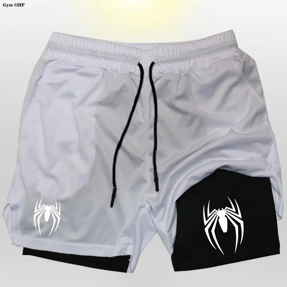 2099 Spider Sport Shorts Men Sportswear Double-Deck Running Shorts 2 In 1 Beach Bottoms Summer Gym Fitness Training Short Pants