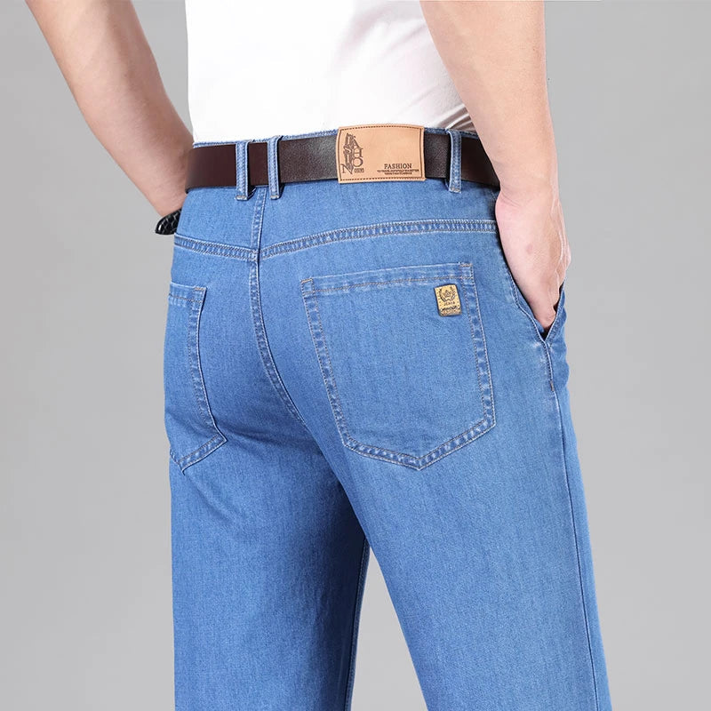 New Lyocell Fabric Jeans Men Summer Thin Business Straight Leg Loose Trousers Men's Casual Long Pants Large Size ATFH