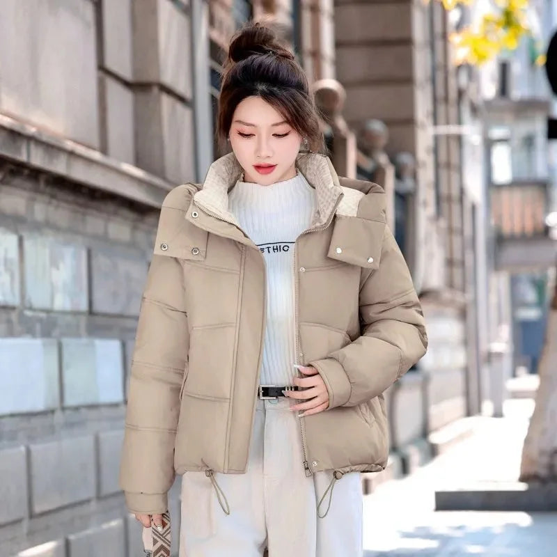 Explosions Down Cotton Coat Women Parkas 2025 Winter New Warm Cotton Padded Jacket Short Outcoat Hooded Korean Overcoat Female