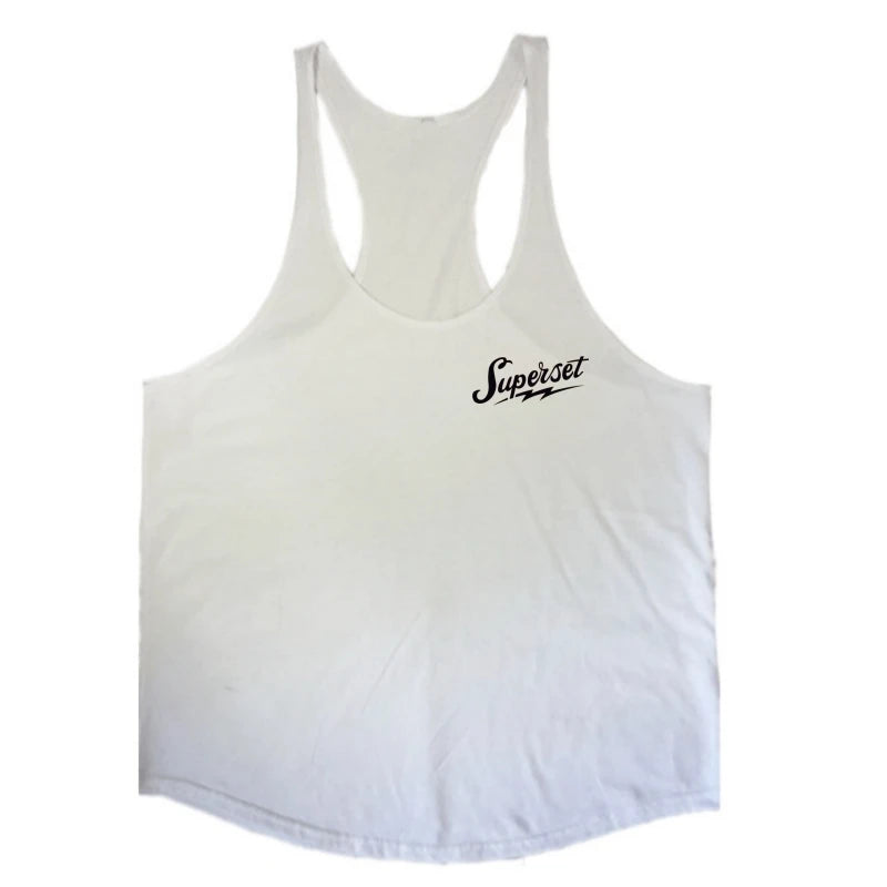 Men's "Superset" Graphic Stringer Vest - Cotton Sleeveless Shirt for Gym Fitness, Bodybuilding & Workout Undershirt