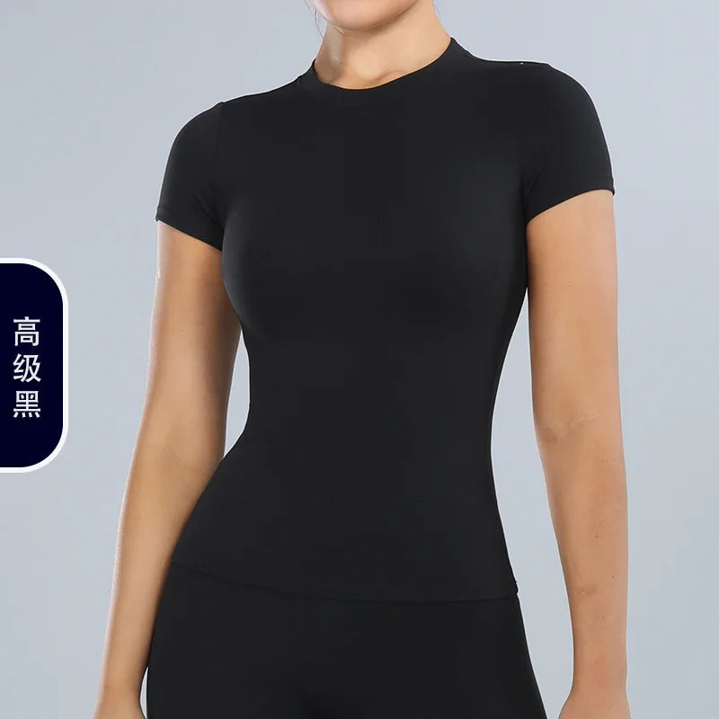 Yoga Sport Shirt Blouses Pilates Crop Top Fitness Women's Short Sleeve T-shirt Tees Sweatshirt Sportswear Woman Gym Yoga Clothes - ATFH