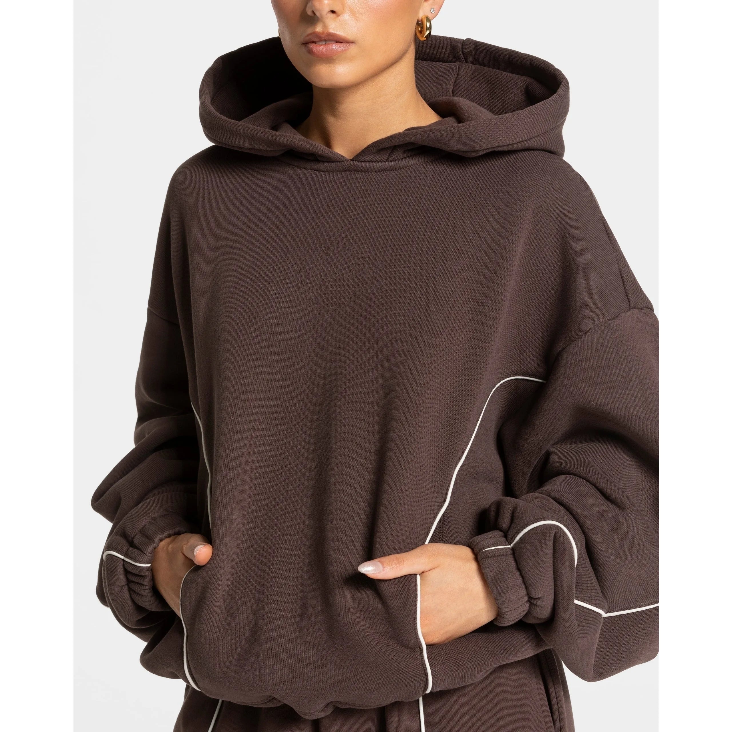 Brown Women Hoodies Y2k Striped Stitched Hoodies Men Harajuku Hip Hop Sweatshirt Harajuku Casual Couple Sweatshirt Pullover Tops - ATFH