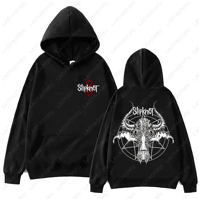 New style Arrival Men's Black Slipknot Graphic Hoodie – Nu Metal Band Print Oversized Fit Streetwear Pullover loose fit