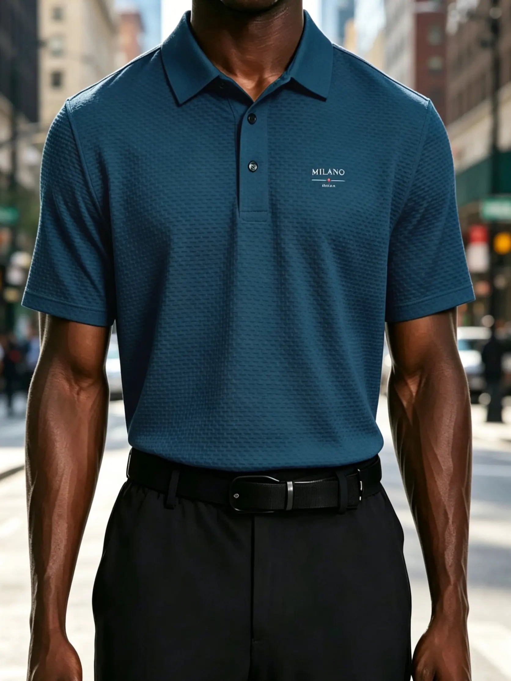 mens milano italy letter jacquard polo shirt breathable quick dry fabric casual business golf short sleeve top