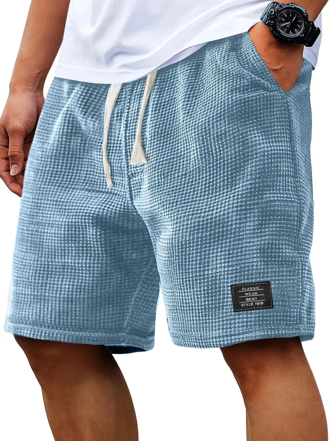 Summer Men's Waffle Business casual shorts New Korean Fashion Drawstring Baggy Short Pants Fitness Breathable Streetwear Gym