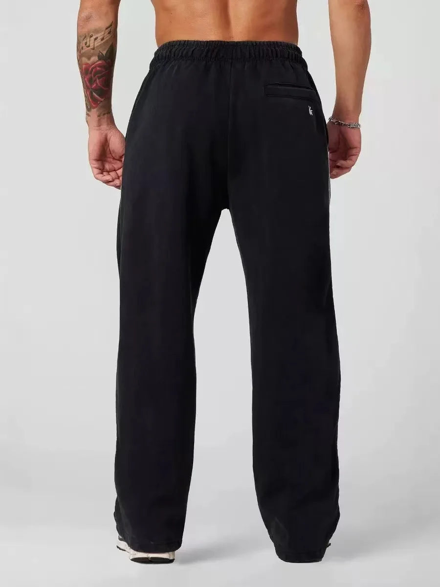 Men's American Style Loose Fit Sport Pants Casual Running Fitness Straight Leg Long Trousers  Elastic Waist  Gym Workout Clothes