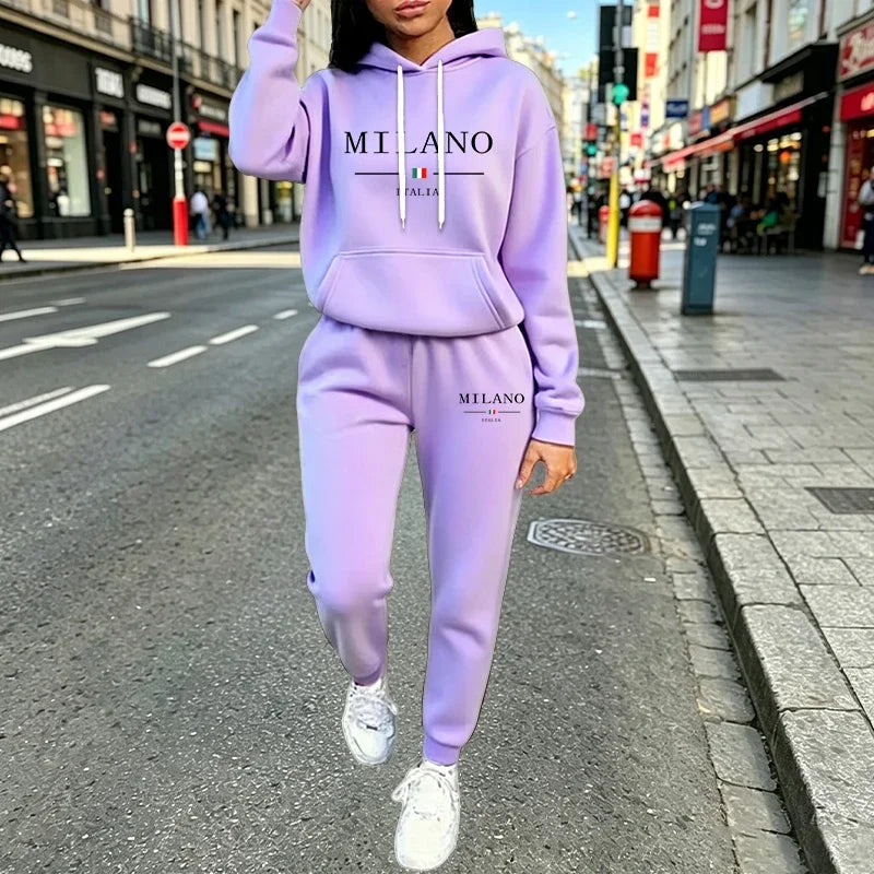 Autumn Winter Women's Sets 2pcs Hoodies Pants Suit Sports Outfits 2026 MILANO Letter Print Aesthetic Clothes Ladies Tracksuit