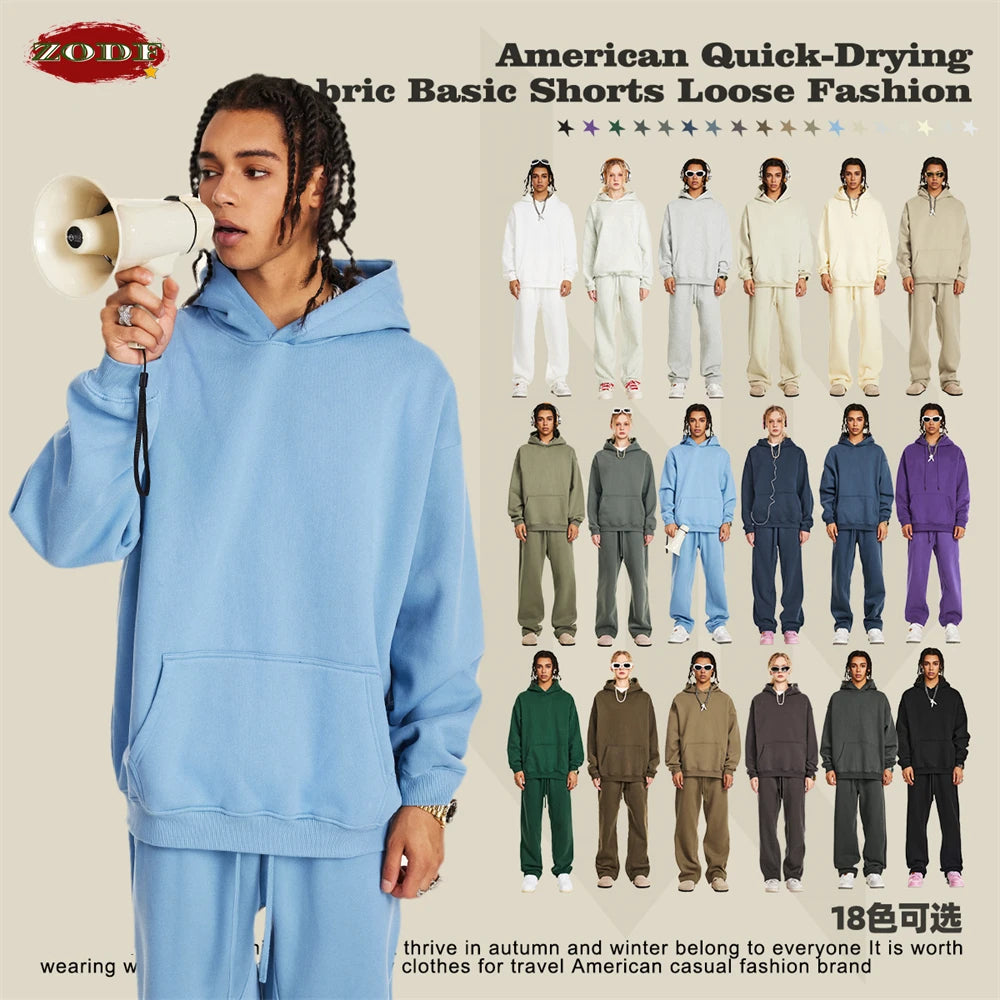 Autumn Winter Men 345gsm Fleece Hoodies Unisex Women Relax Fit Warm Solid Hooded Pullovers Sweatshirts HY0863 - ATFH