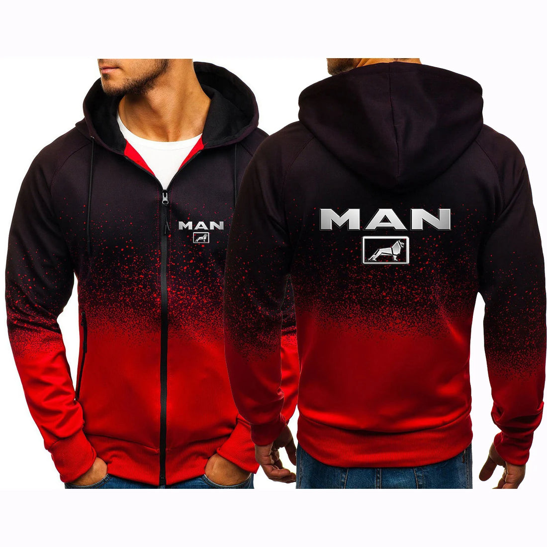 2023 New Truck Man Car Logo Hoodie Gradient Color Spring Autumn Printing Men Personality Zipper Jacket Comfortable Tops