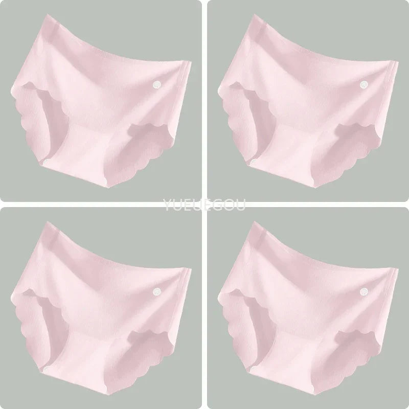 4PCS Ice Silk Seamless Underwear Ultra-thin Women's Panties Sexy Transparent Stretch Briefs High Waist Comfortable Lingerie M-XL