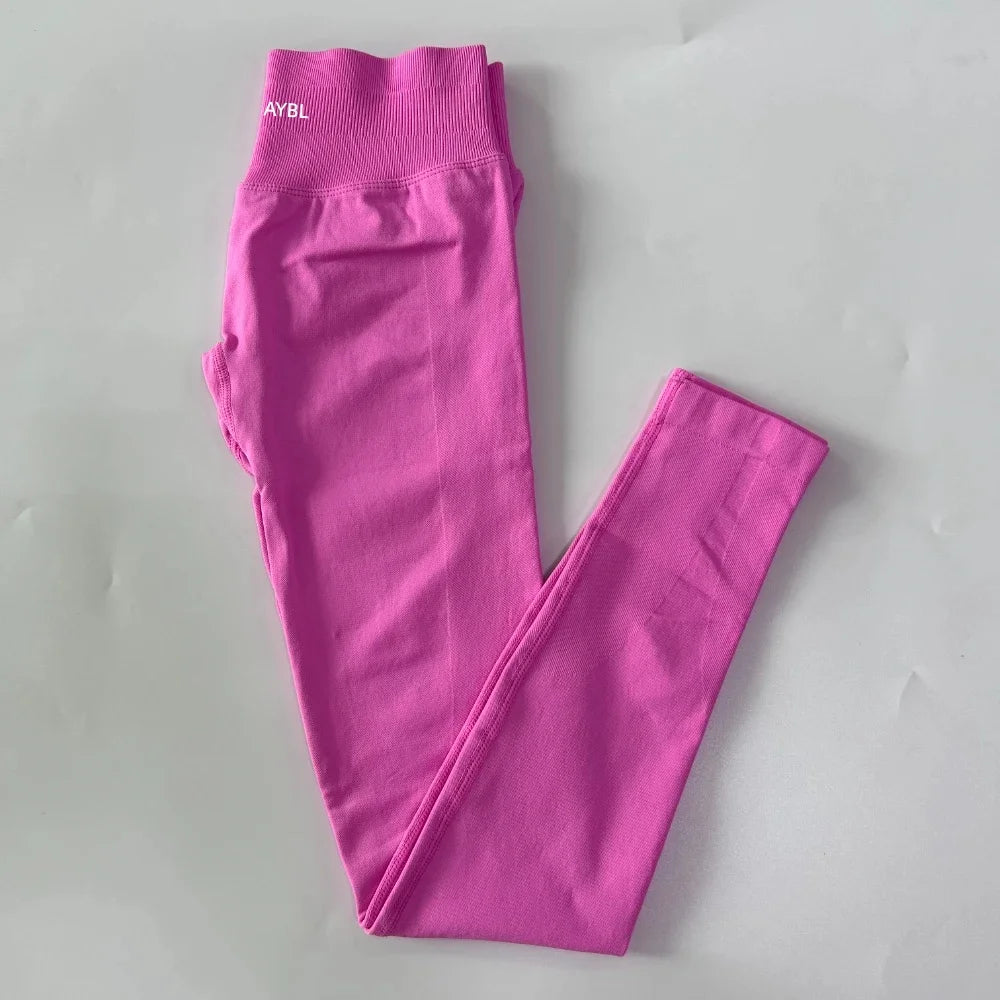 New Gym Leggings Women Seamless Yoga Pants High Waist Low Ribbed Band Fitness Leggings Fitness Sweat Wicking Workout Tights - ATFH