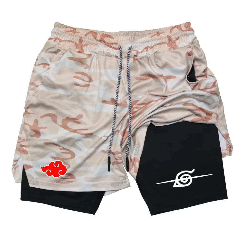 Ghost 2026 Annihilation Blade Anime Men's Double Layer Quick-Dry Running Shorts Multi-Performance Training Shorts Printed Snow