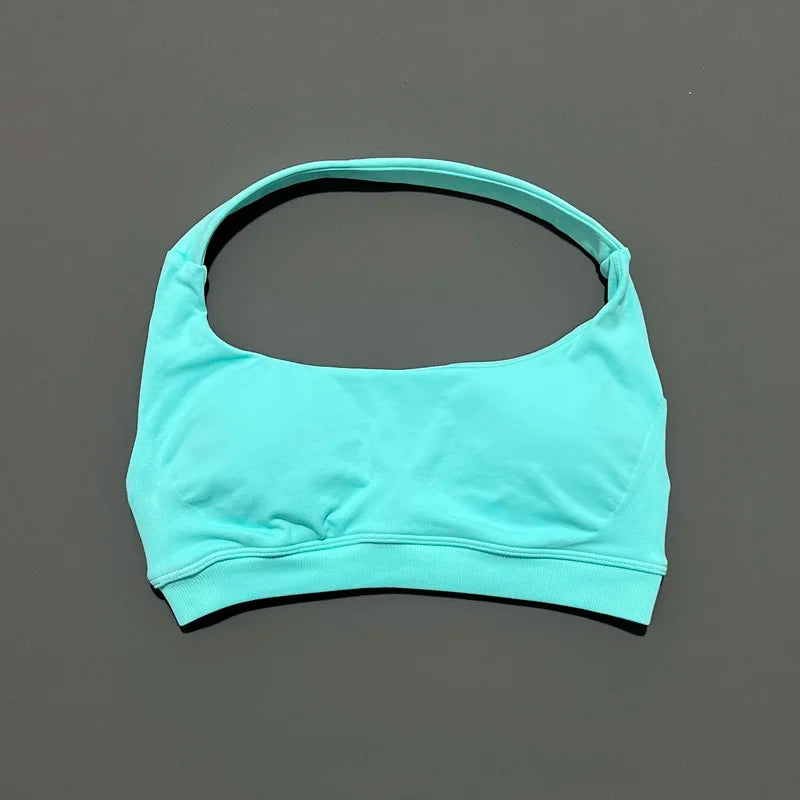 Histello Sports Bra Women Seamless Halter Clothes Neck Strap Padded Yoga Top Gym Backless Bra Running Sportswear Workout Tops - ATFH