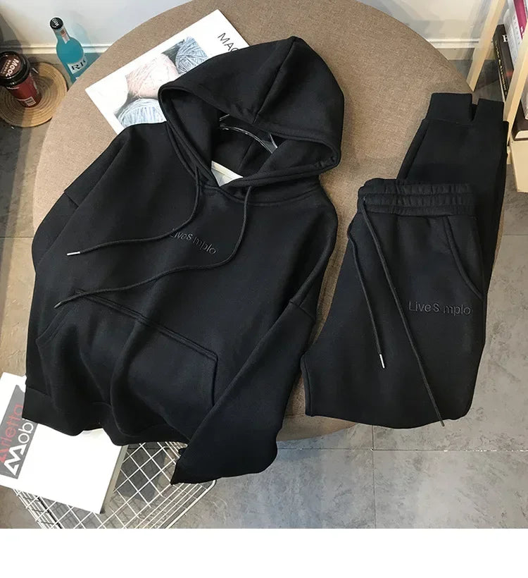 Winter Sweatshirts Women Hooded Tracksuit Two Pieces Set Hoodies Pockets Pants Suit Drawstring Trousers Sports Outfits Autumn