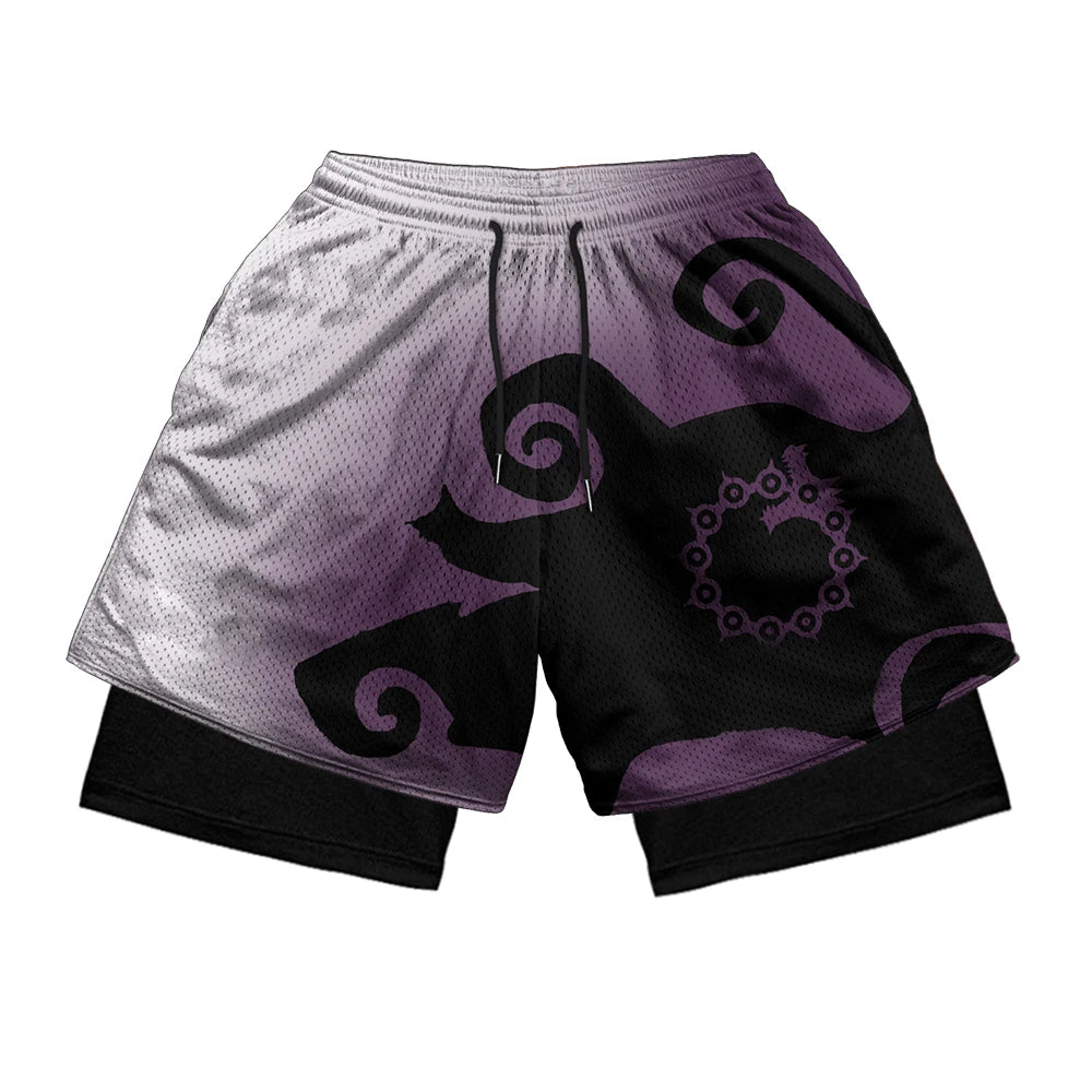 3D Print 2 in 1 Running Workout Shorts for Men Gym Compression Shorts with Side Pockets Summer Athletic Quick Dry Activewear