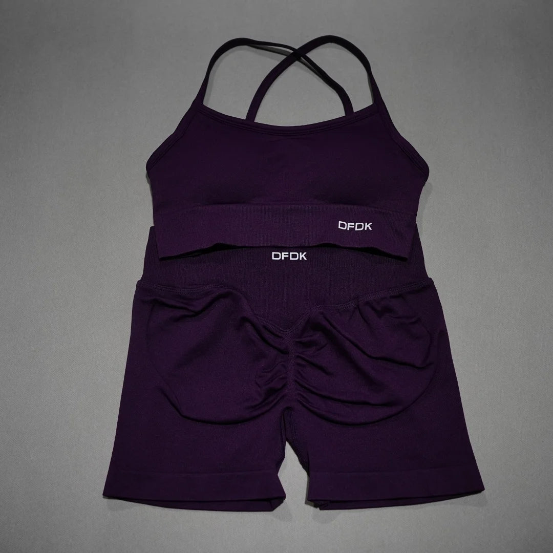 DFDK Women's Seamless 2 Piece Workout Set Lace Up Sports Bra High Waist Short Leggings Yoga Gym Running Cycling Activewear