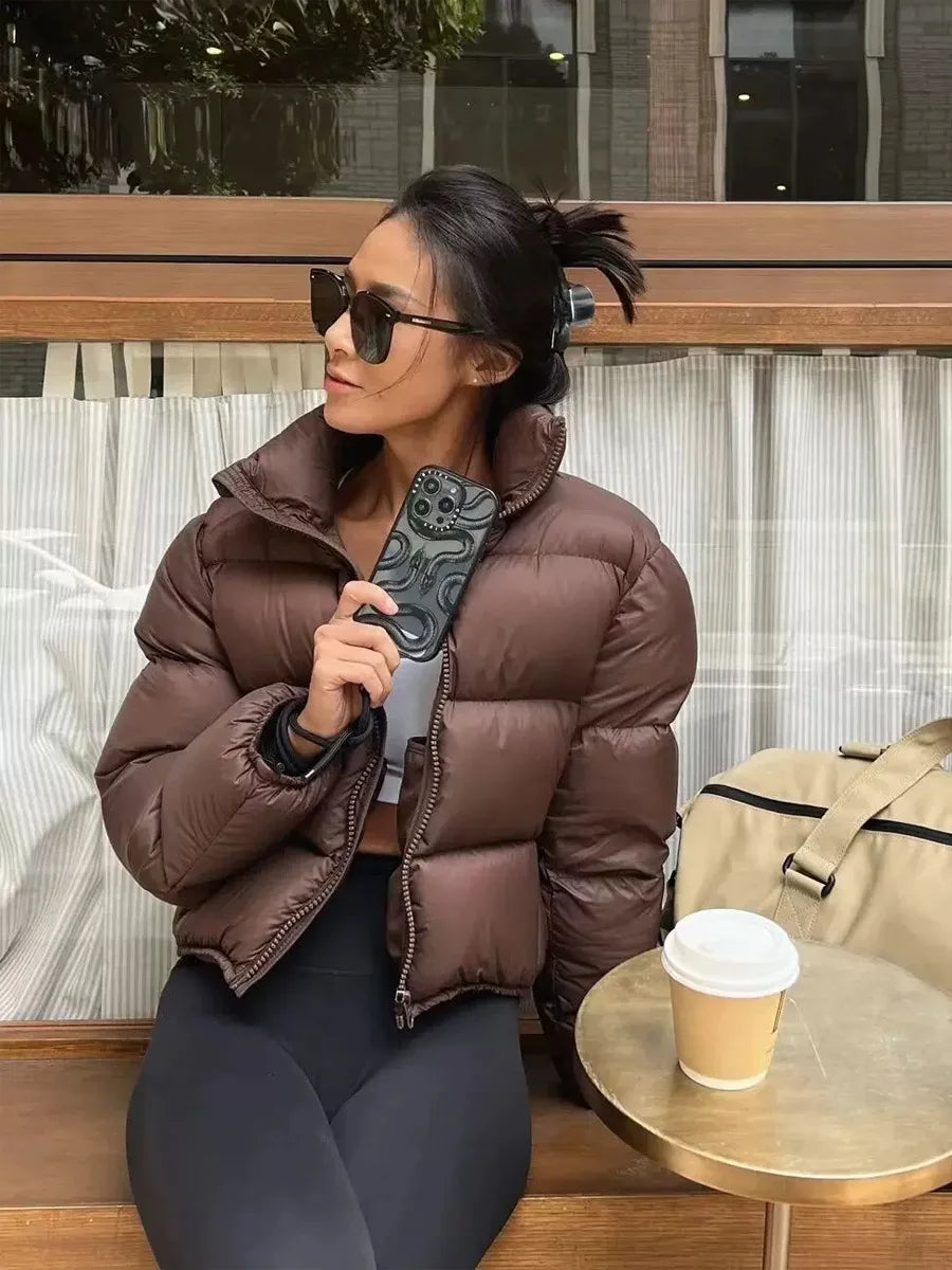 Parkas for Women Winter Coat Zipper Chic Solid Casual Coat Vintage Fashion Long Sleeve Female Elegant Thermal Jacket New ATFH