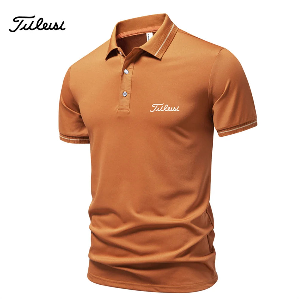 2026 new men's casual and fashionable solid color short sleeved polo shirt, comfortable and versatile summer T-shirt