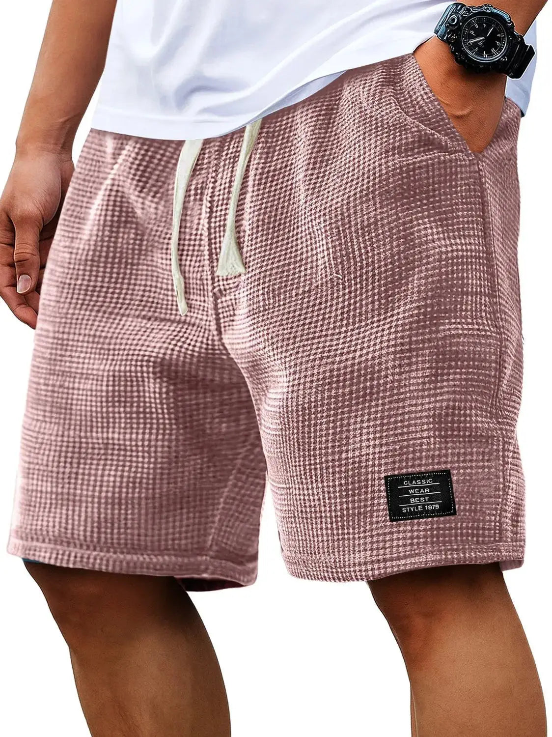 Summer Men's Waffle Business casual shorts New Korean Fashion Drawstring Baggy Short Pants Fitness Breathable Streetwear Gym