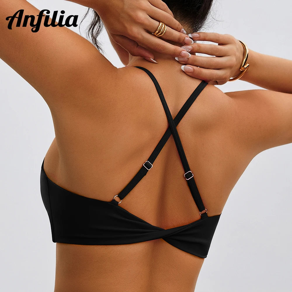 Anfilia Women's Sports Bra Deep V Neck Sports Bra Criss Cross Backless,Outdoor Workout Leisure Bra Running Fitness Pilates - ATFH