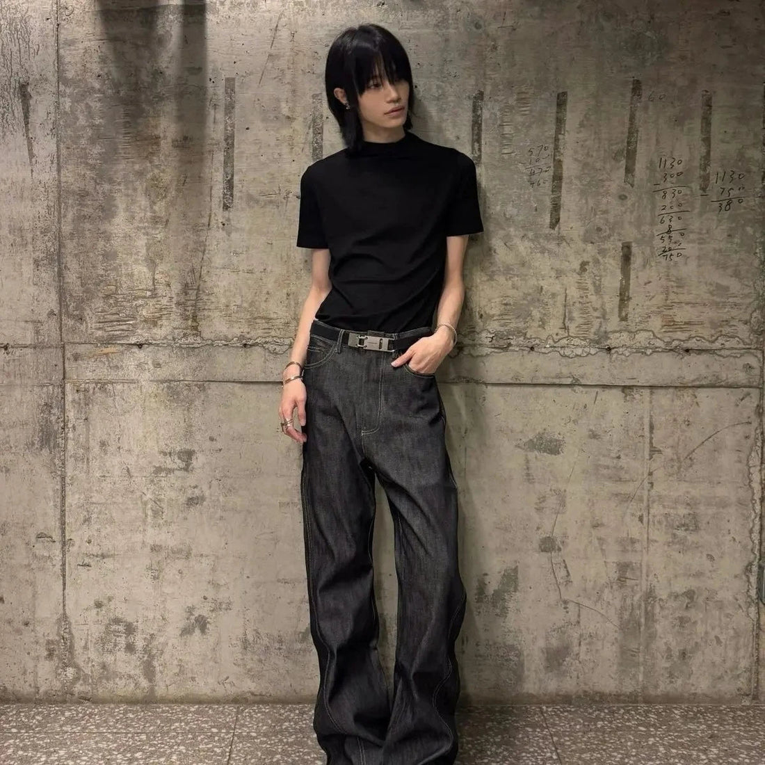 Men's Punk Style Minimalist Black Jeans Retro Sweatpants Ins Bottom Street Young Boy Casual Pants Male High Waist Y2k Trousers ATFH