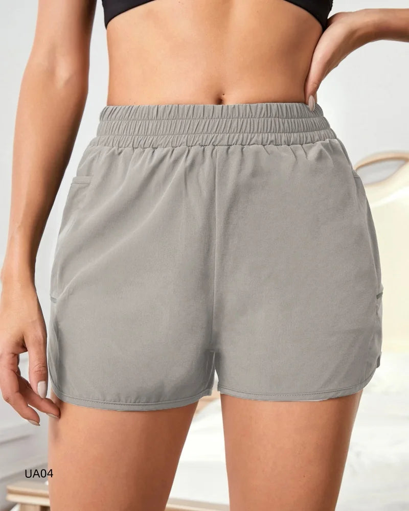 Summer high waisted yoga shorts, fashionable and sexy running and fitness pants, solid color practical pocket casual shorts Tahsi Fashion House