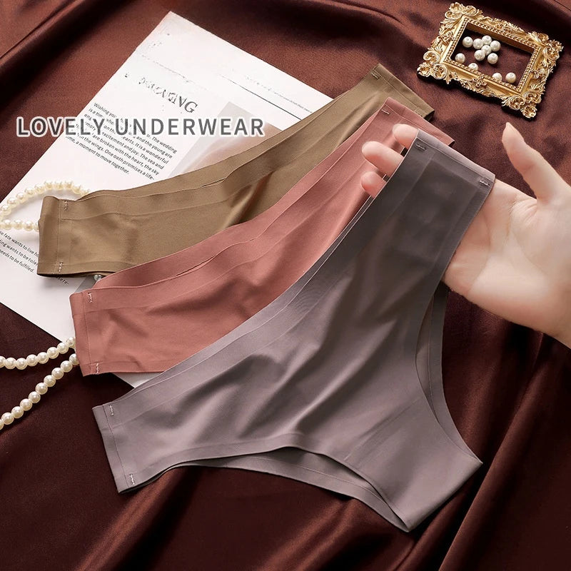 4Pcs/Set Women Ice Silk Panties Low Rise Briefs Soft Brazilian Panties Smooth Underwear Stretch Underpants Sexy Lingerie M-XL