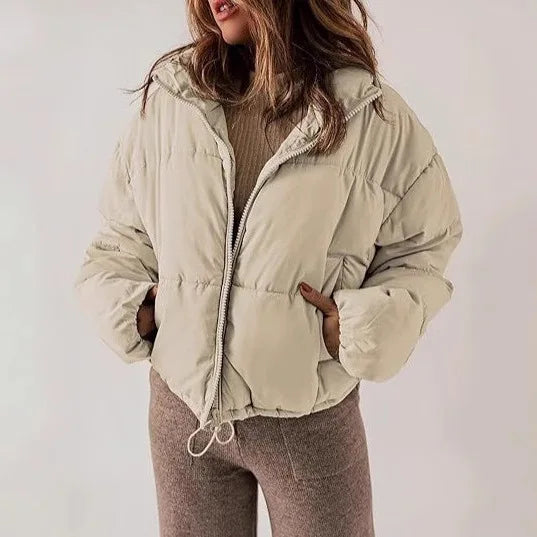 European American New Fashion Women's Stand Collar Long Sleeve Solid Color Casual Trendy Simple Basic Quiled Coats Female Parkas ATFH