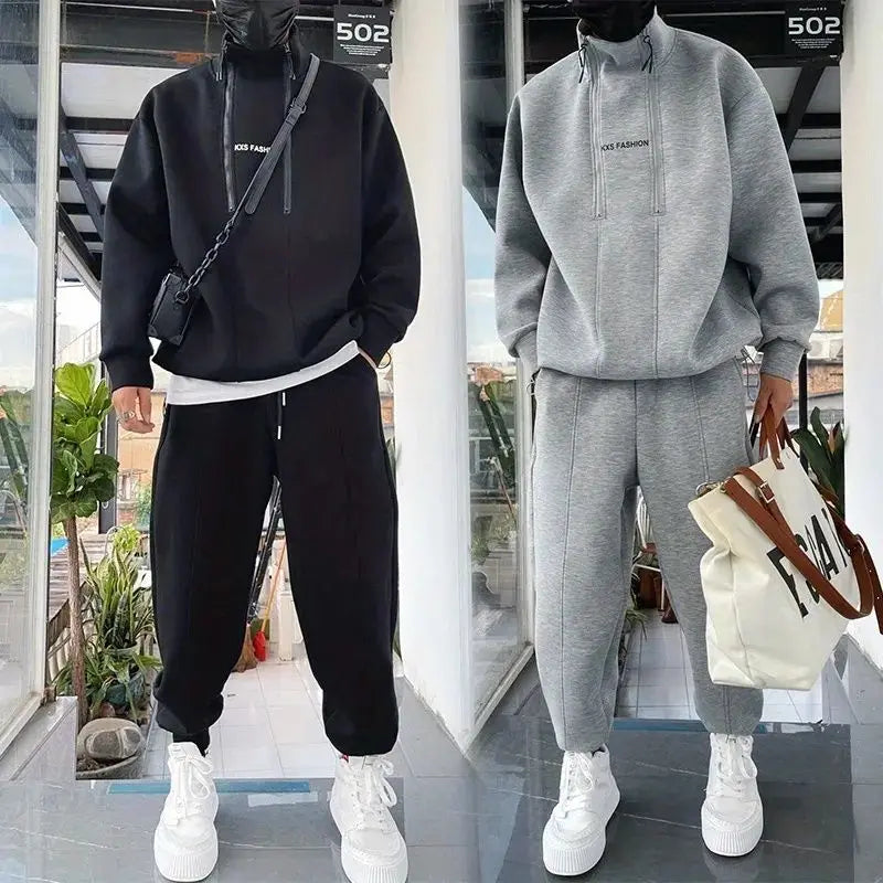 Autumn Winter 2026 New Sports and Leisure Suit Fashion Jacket Sweater Sweatpants Ruffian Handsome Baggy Men's Clothing Set - ATFH