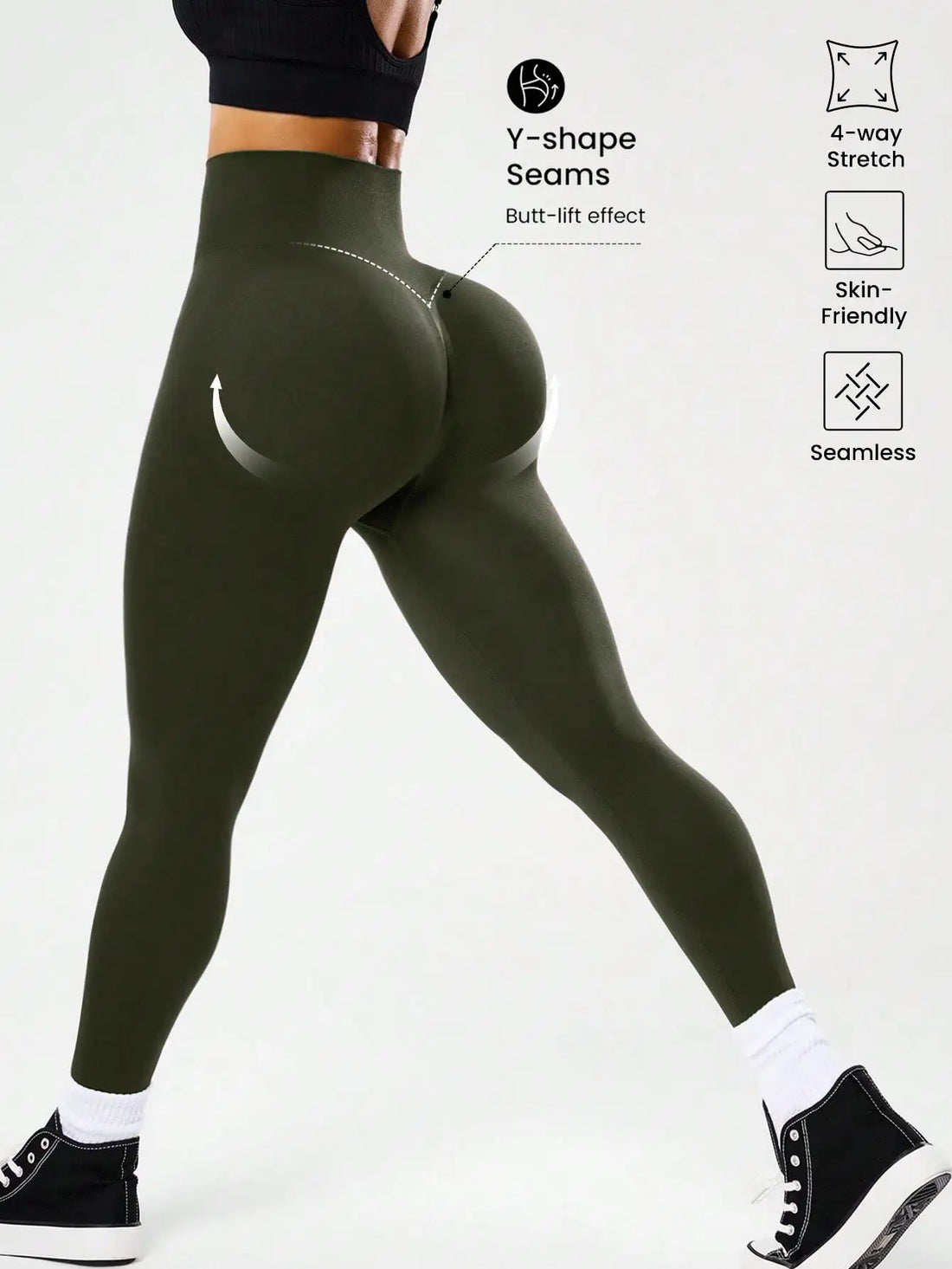 Bestselling Women's High-Waisted Tummy Control Peach Ass Running Fitness Leggings with V-Back, Breathable, Quick-Dry, and Lifted - ATFH