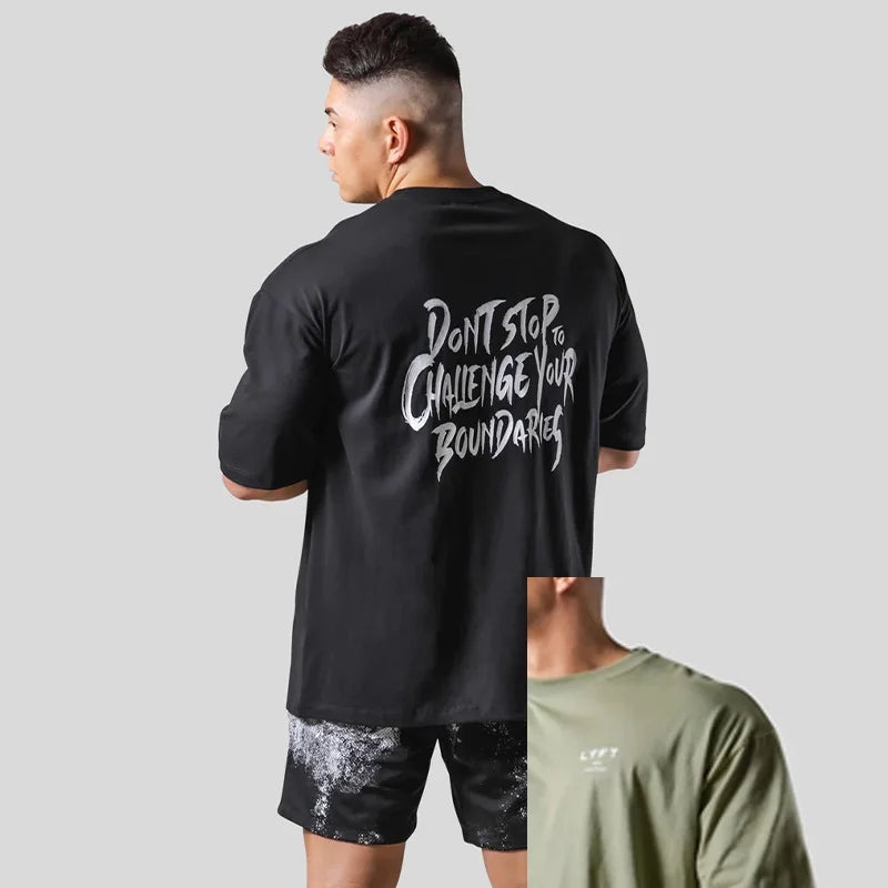 NEW LYFT Men Shirt Cotton Print Running T Shirt Loose Training Gym Bodybuilding Fitness Top Streetwear Sport Tees Short Sleeves ATFH