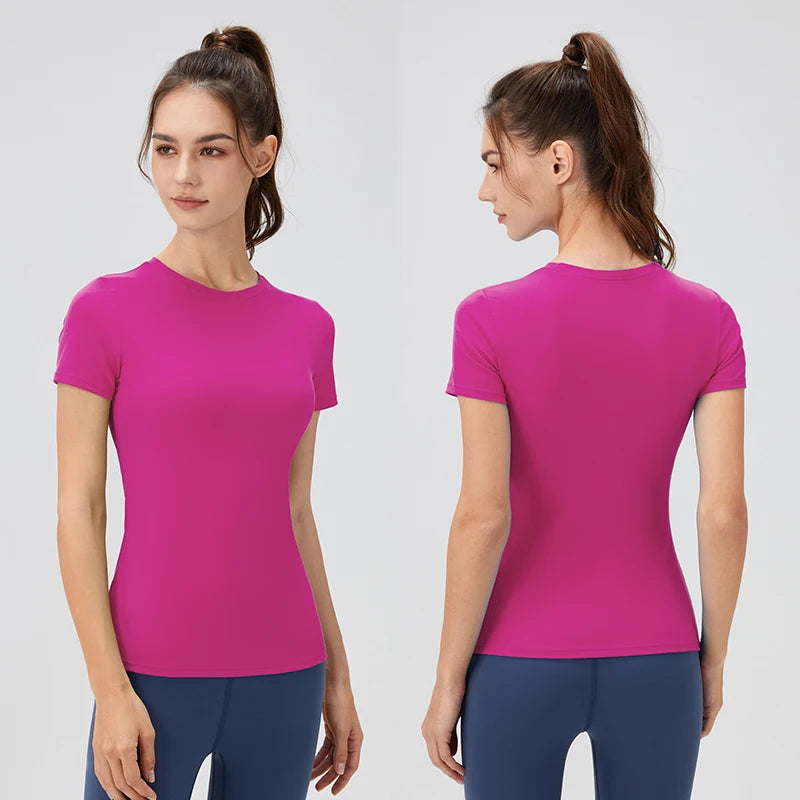2024 Women Sports Shirt Tight Yoga top Quick Dry Gym Top Outdoor Short Sleeve  Running Sportswear Women T-shirts - ATFH