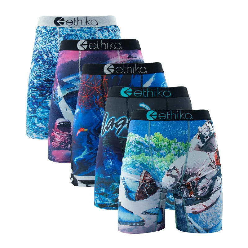 ETHIKA 5Pcs Men Underwear Boxers Breathable Mesh Crotch Man Swimming Underpants Plus Size Mens Panties Sexy Men's Boxer Briefs