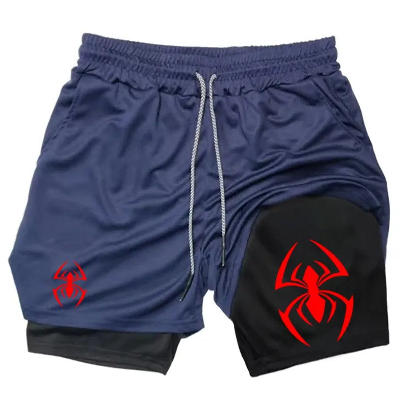 Red Spider Logo 2-in-1 Compression Gym Shorts Men Quick Dry Liner Workout Training Running Sports Athletic Casual wx201