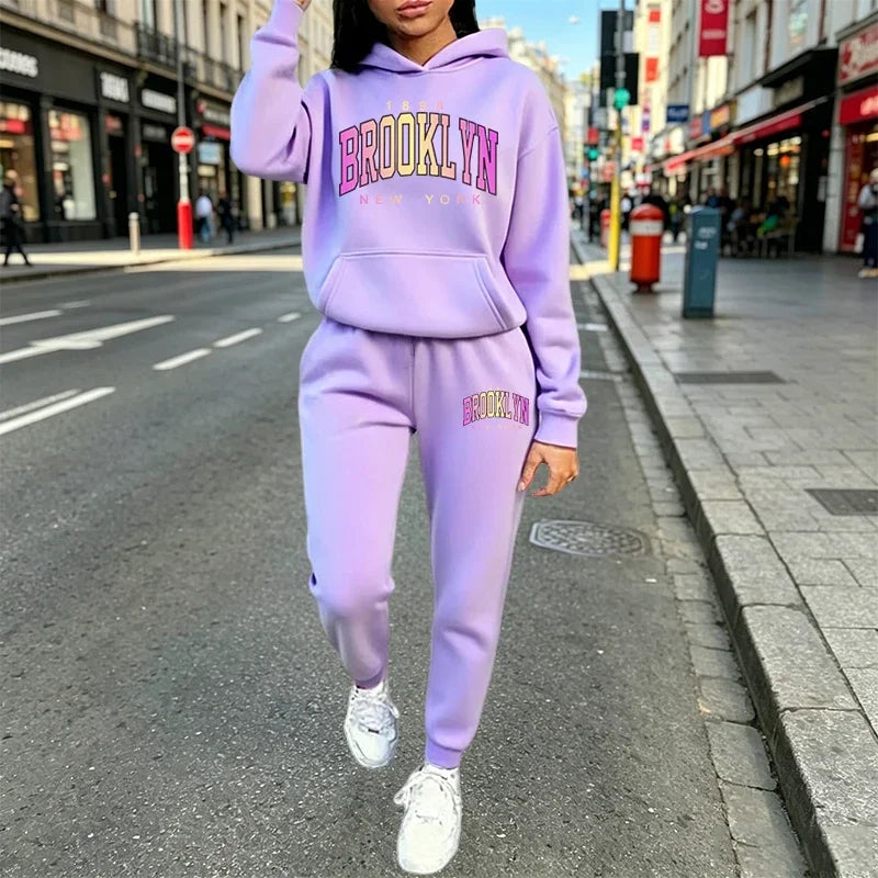 Women's Outfits Casual Hooded Sweatshirt Suit Outdoors Sports Jogging Sportswear Clothing Autumn Winter Street Woman Pants Sets