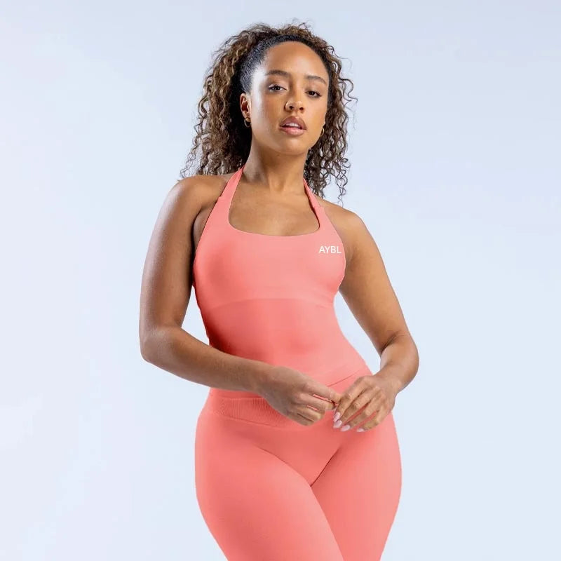 Enhance Seamless Halterneck Top Yoga Sports Bras Set Fashion Scrunch Bum Gym Shorts Women Workout Biker Stretch Fitness Leggings Tahsi Fashion House