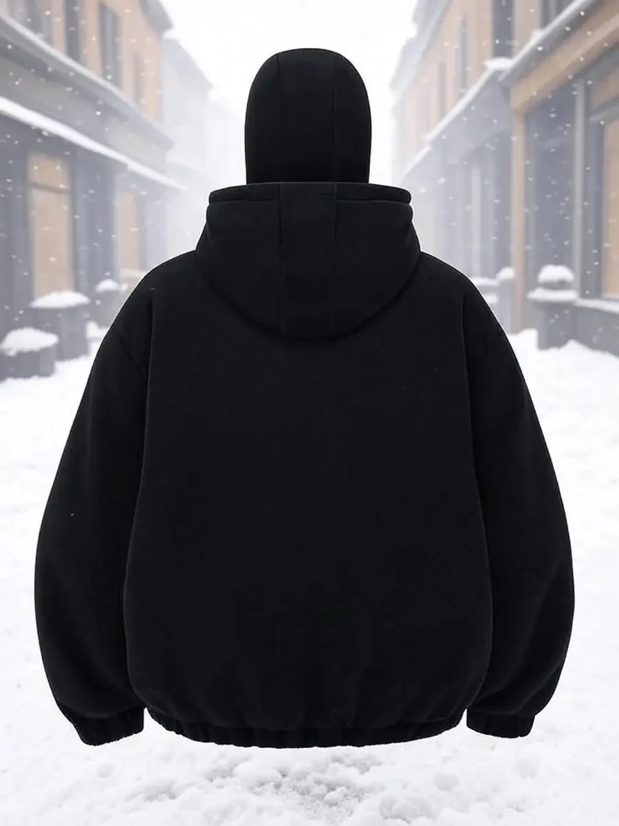 Hip Hop Face Cover Hoodie Unisex Loose Black Zip Up Sweatshirt Eagle Flag Printed Design