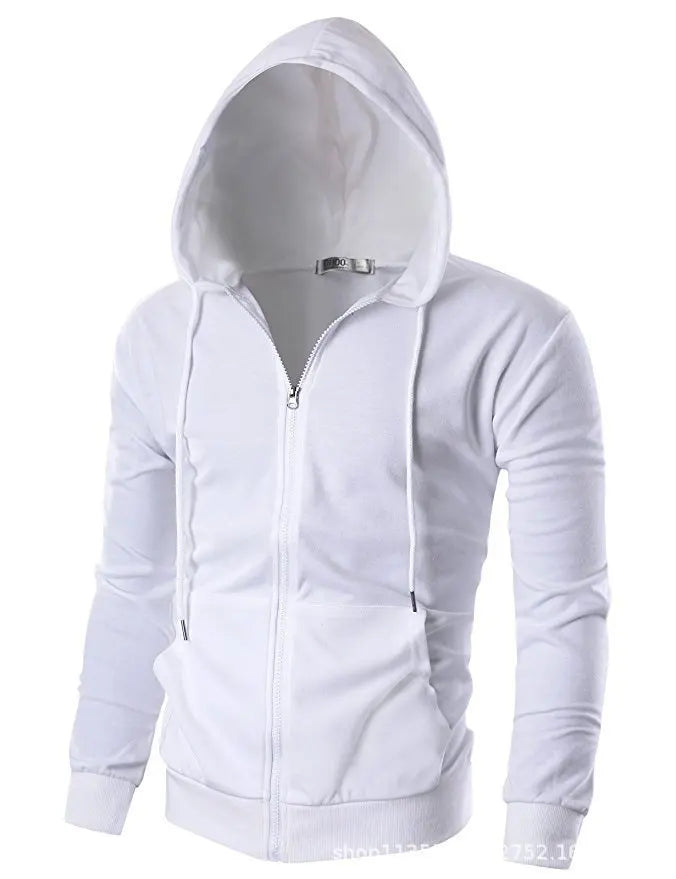 Men's Solid Color Hooded Hoodie Zip Up Cardigan Sweatshirt Casual Streetwear Tracksuit for Spring Autumn Male - ATFH