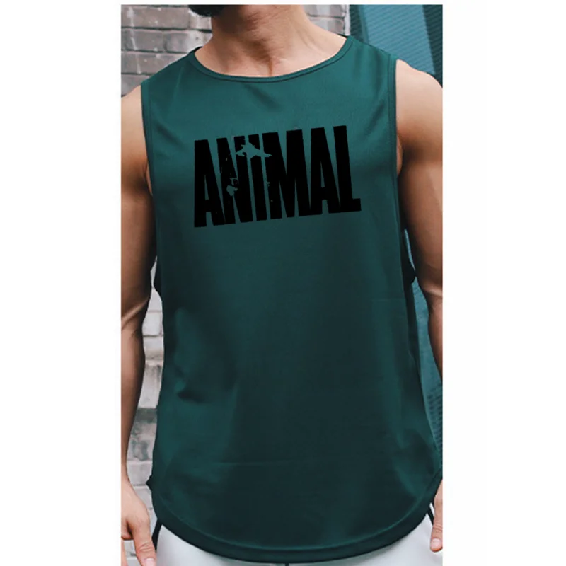 Men's Quick Drying Sleeveless shirt animal Bodybuilding Workout Tank Tops Muscle Fitness Shirts Male Gym Stringer Vest