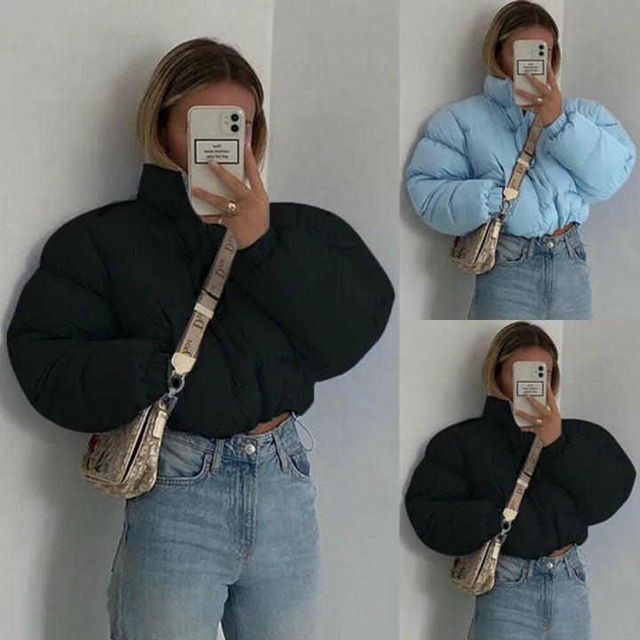 Women Short Puffer Jacket Cotton-Padded Thick Drawstring Parkas Zipper Winter Bubble Coat Warm Casual Hot Street Outfits