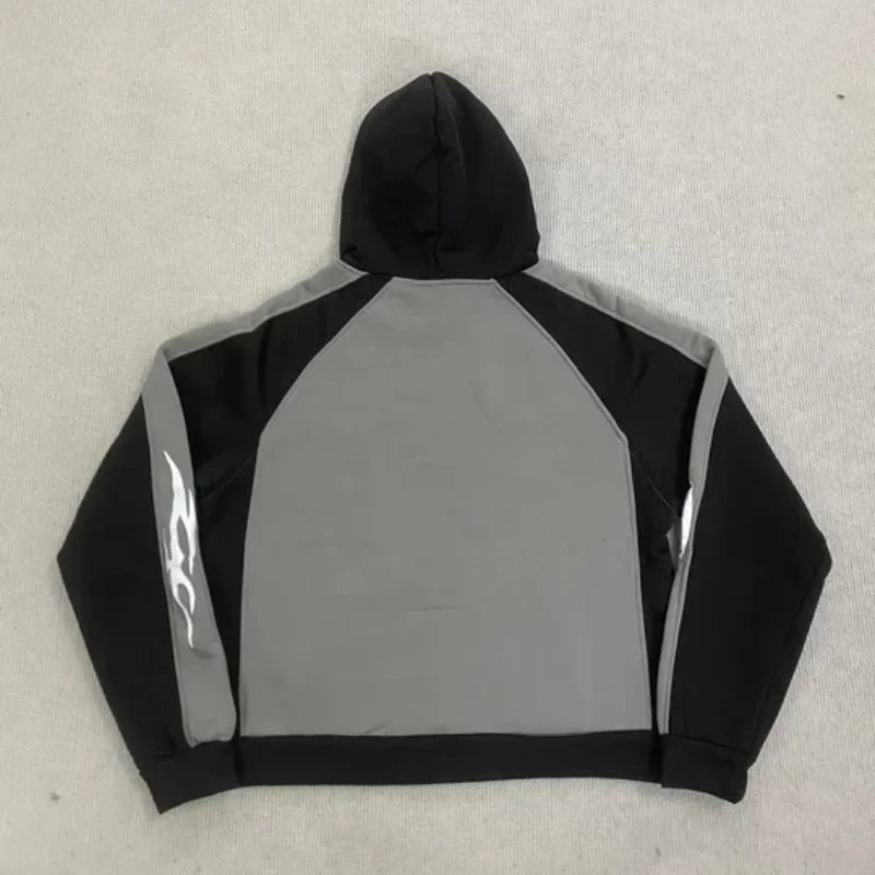 Y2K Retro Street Trend Coat Men's Women's European American Personalized Embroidery Color Blocked Long Sleeved Pullover Hoodie - ATFH